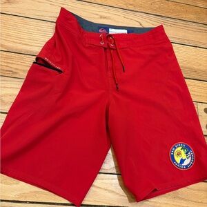 Quiksilver Men's Red Swim Trunks Board Shorts- San Diego Patch size small